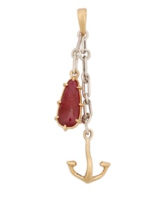A Gold, Silver and Ruby Anchor Pendant