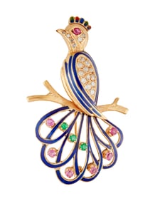 A Gold, Enamel and Gem-Set Brooch