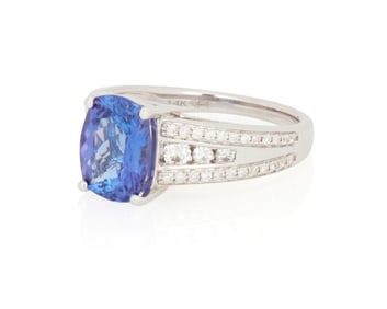 A 14K White Gold, Tanzanite and Diamond Ring