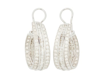 A Pair of White Gold and Diamond Earrings