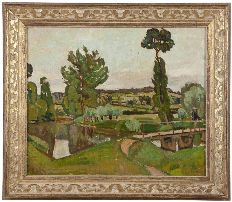 Georges Andre Klein (1901-1992 French): ''Paysage de l'Yonne'', Burgundy, France, signed lower right: G.A. Klein, titled indistinctly verso: L'Isle **** (Yonne), oil on canvas, 21.5'' H x 25.75'' W, est:$1000/1500