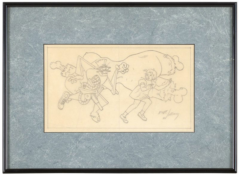 Robert Williams (1943-* Los Angeles, CA): ''The Specter of Tomorrow Getting What it Can Today'', 'Academic Title: The Futurization of the Innocent'', ''Common Title: The Cybernetic Pediaphil'', signed in pencil lower right: Robt. Williams, gr