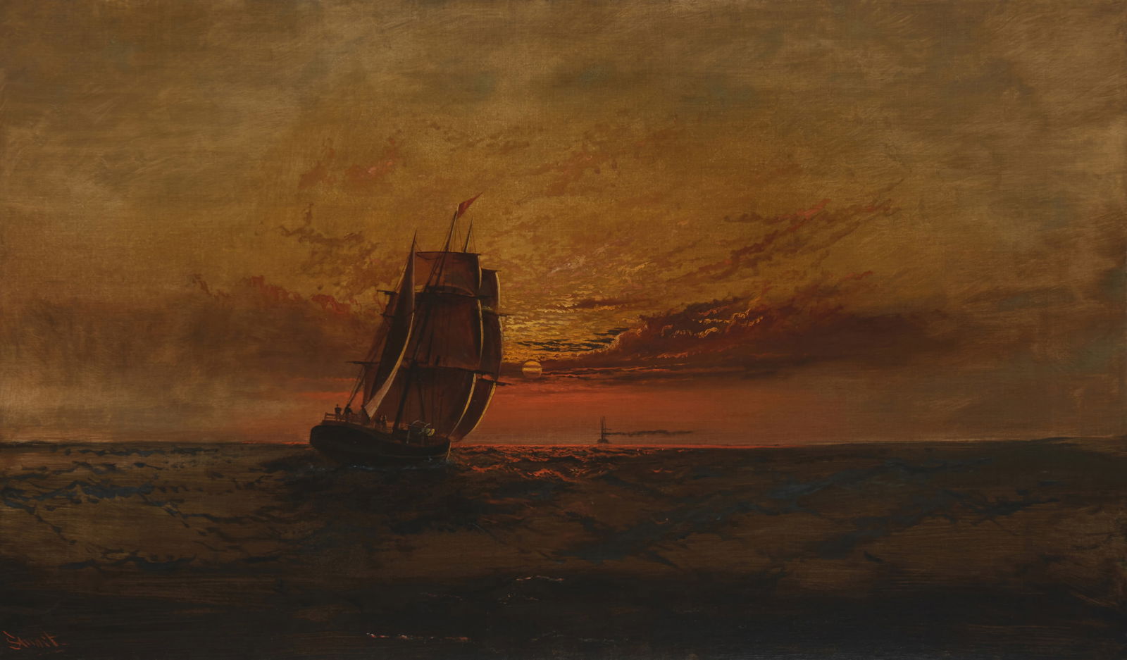 James Everett Stuart (1852-1941), Marine Scene (ship at sea): James Everett Stuart(1852-1941)Marine Scene (ship at sea)Oil on canvas laid to linenSigned lower left: Stuart30" H x 50" W Provenance:Montgomery Gallery, San Francisco, CAPrivate