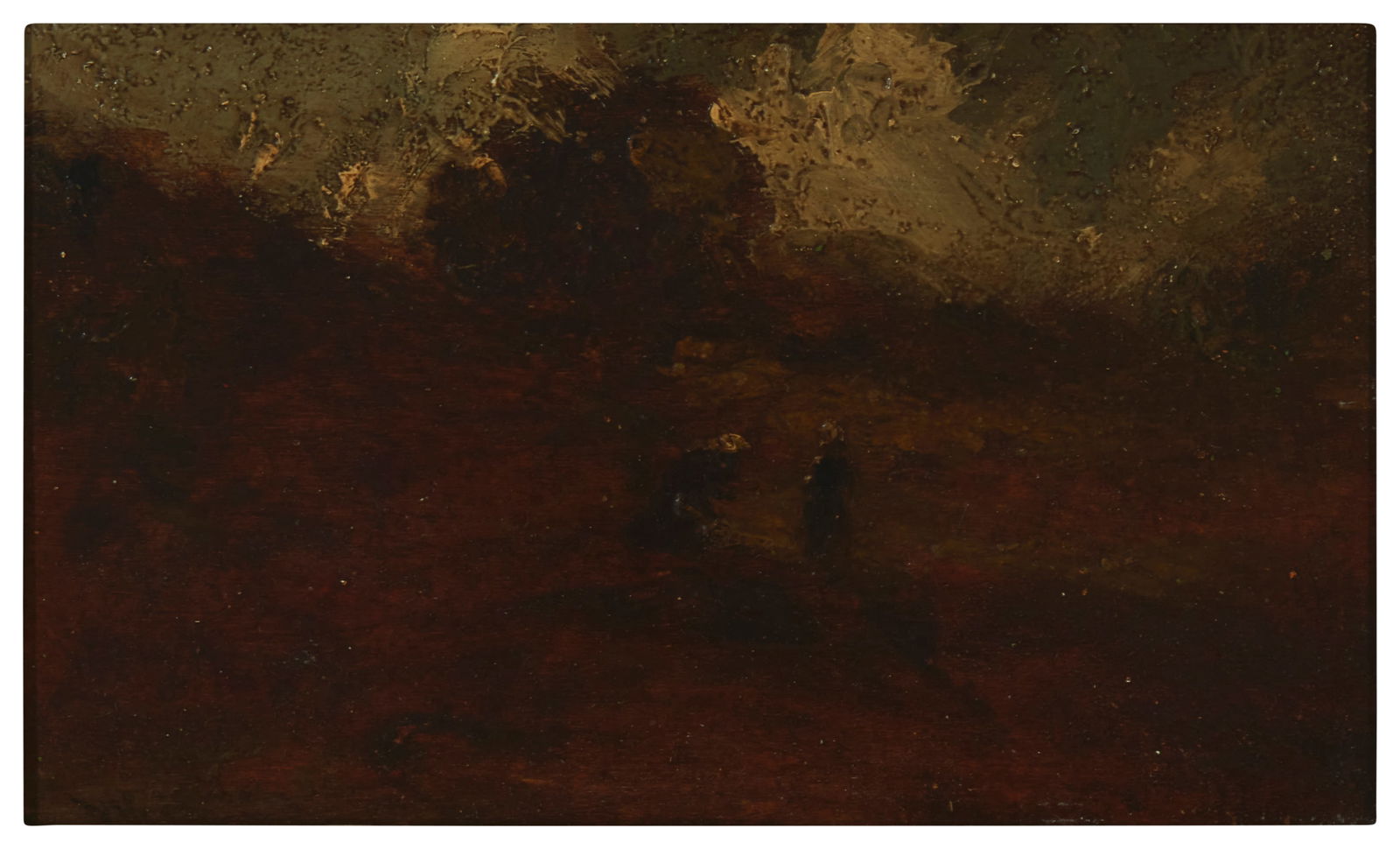 William Keith (1838-1911), Two figures in a landscape: William Keith(1838-1911)Two figures in a landscapeOil on panelFaintly signed lower left: W. Keith5.25" H x 8" W