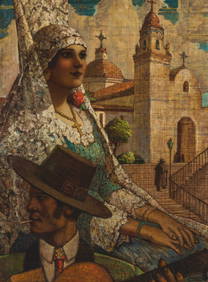 Hernando Gonzallo Villa (1881-1952), Spanish man and woman near a church (1 of 7)