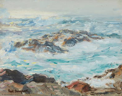 Paul Dougherty (1877-1947), Crashing waves: Paul Dougherty(1877-1947)Crashing wavesOil on canvas laid to boardSigned verso: Dougherty; estate stamp-signed lower left: Paul Dougherty; estate stamped again verso7.5" H x 9.5" W Provenanc