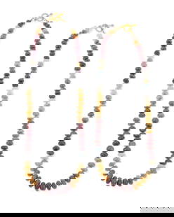 Two 18K Gold and Sapphire Bead Necklaces: Two 18K Gold and Sapphire Bead Necklaces Each strand with multicolored graduated sapphire beads and 18k gold toggle clasp Lengths: 25 in. and 23 in. 216.1 grams gross