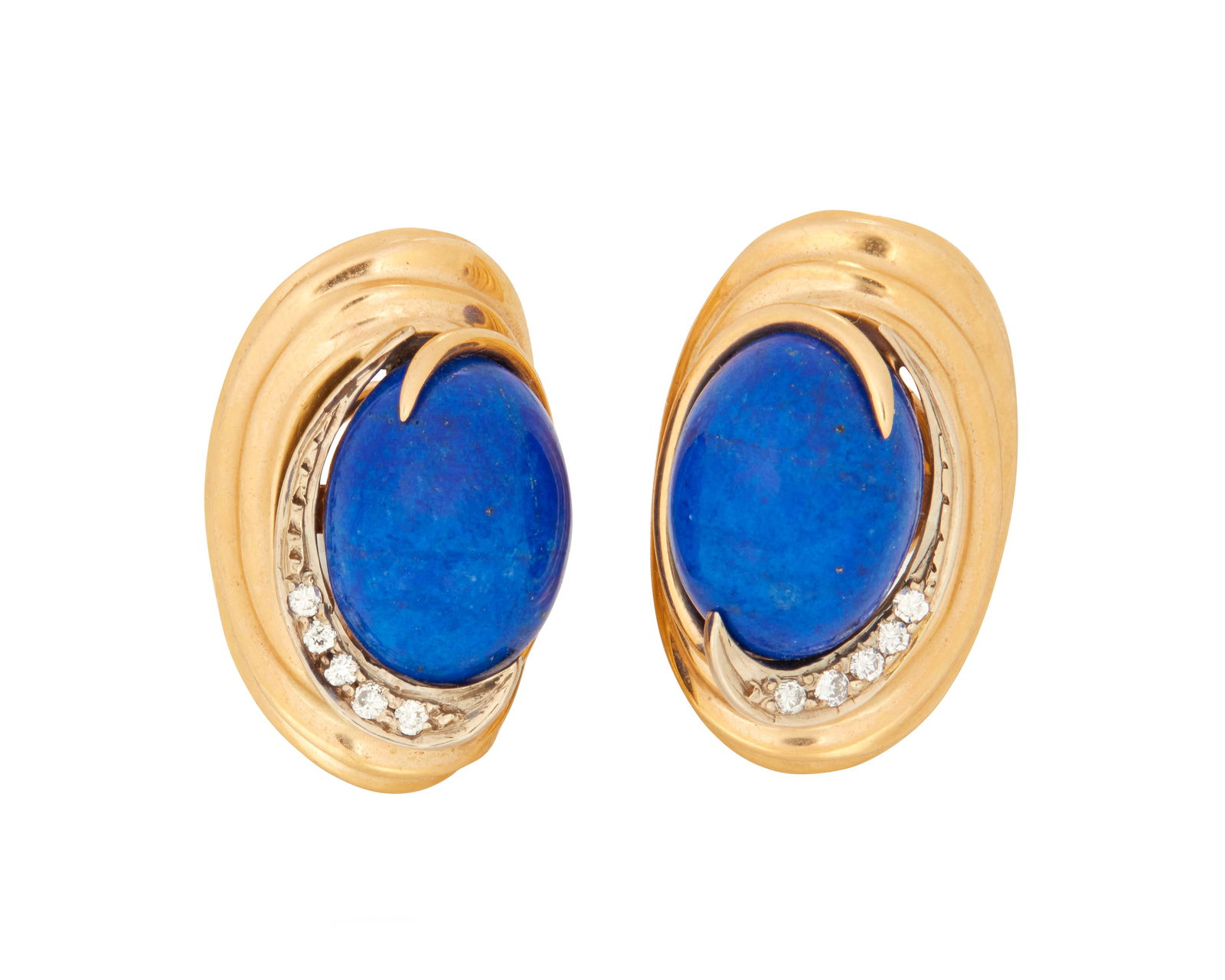 A Pair of Gold, Lapis Lazuli and Diamond Earrings