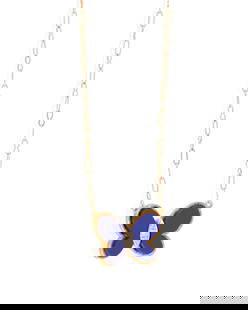 Hammerman Brothers: A 14K Gold and Lapis Butterfly Necklace: Hammerman Brothers: A 14K Gold and Lapis Butterfly Necklace Of a butterfly design featuring lapis lazuli wings, centering three round diamonds, signed HB Length: 15 in. 4.0 grams gross