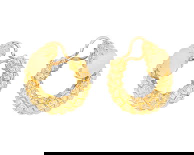 A Pair of Gold Hoops: A Pair of Gold Hoops Of a textured organic design 2 pieces Measures: 1 in. 19.5 grams gross