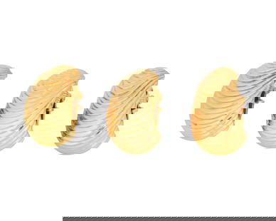 Tiffany & Co.: Three 18K Gold Earclips: Tiffany & Co.: Three 18K Gold Earclips Of an oyster motif, signed Tiffany & Co.,no. 2423905 3 pieces Measures: 3/4 in. 19.7 grams gross
