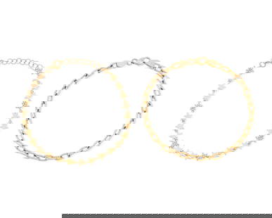 Two 14K Gold and Diamond Bracelets: Two 14K Gold and Diamond Bracelets One including a star design with alternating links set with round diamonds, together with a high polish open link design 2 pieces Lengths: 7 in. 9.5 grams gross