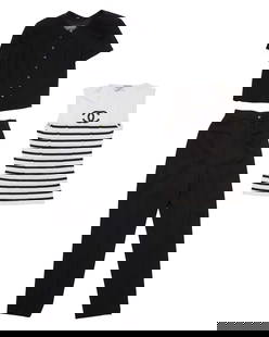 CHANEL: A Group of Vintage Separates: CHANEL: A Group of Vintage Separates Circa 1990s, France Each variously labeled: Chanel / Made in France / 95P / 97P Three works: A 1995 Printemps black fine wool twill short sleeved buttoned crop
