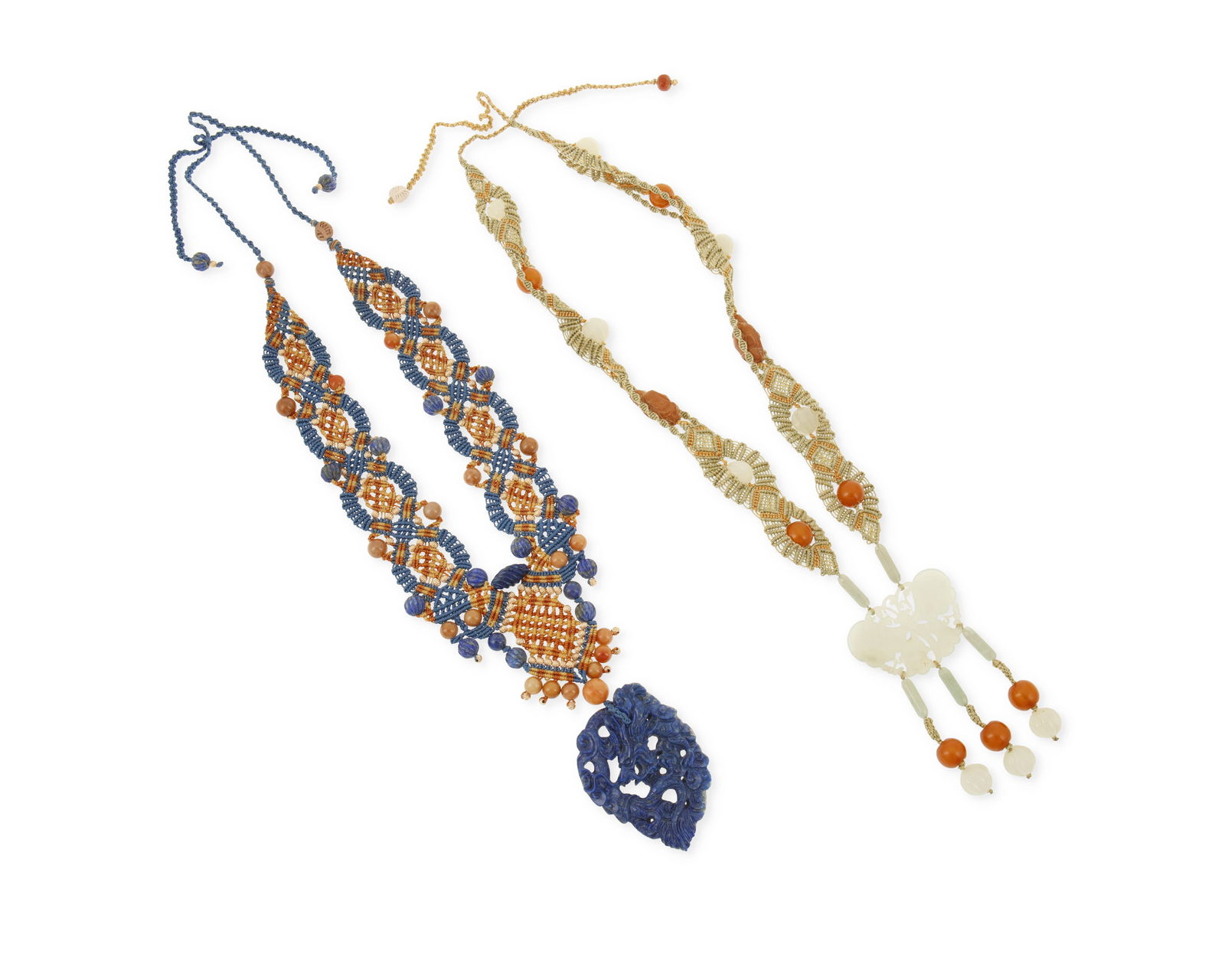Barbara Natoli Witt: Two Cavandoli Macrame and Hardstone Necklaces (1 of 2)