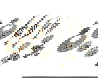 A Group of Silver and Turquoise Jewelry: A Group of Silver and Turquoise Jewelry Late 20th century Four variously marked for maker and for sterling Comprising five pairs of earring including a large pair of Nasiho hammered sterling silver