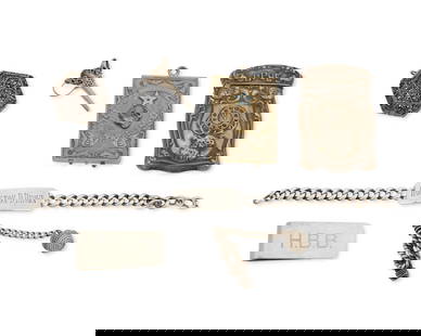A Group of Silver Personal Accessories: A Group of Silver Personal Accessories 20th century Four variously marked for maker and for sterling, three unmarked Comprising two B.P.O.E. sterling silver card cases, including an Alfred