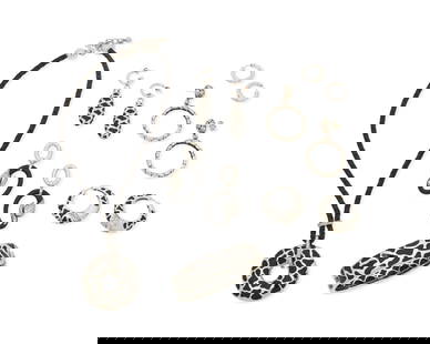 A Group of Sterling Silver, Diamond, and Black Enamel Jewelry: A Group of Sterling Silver, Diamond, and Black Enamel Jewelry Four items by Voreno Matiz including a silver and black enamel disc pendant necklace on a leather cord, a hinged bangle bracelet, and two