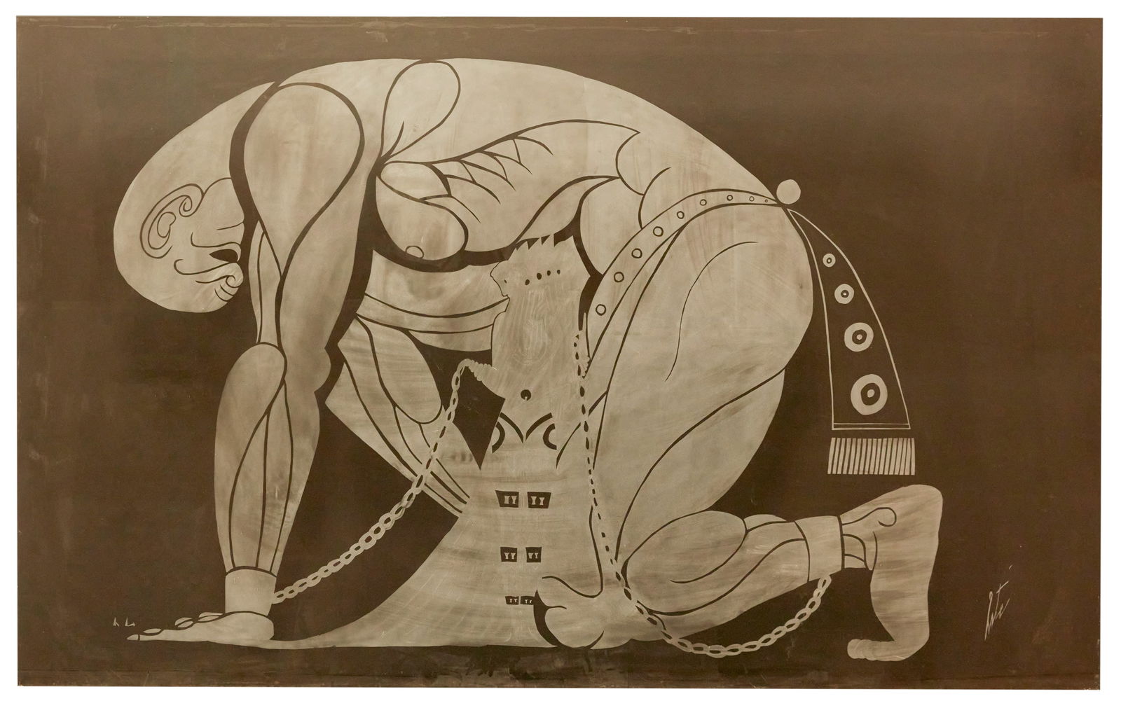 A frosted glass panel after Erte's "Samson and Delilah": A frosted glass panel after Erte's "Samson and Delilah"Late 20th centuryEtched spurious signature: ErtePossibly a room divider, the monumental frosted glass panel after Romain (Erte) De Tirt