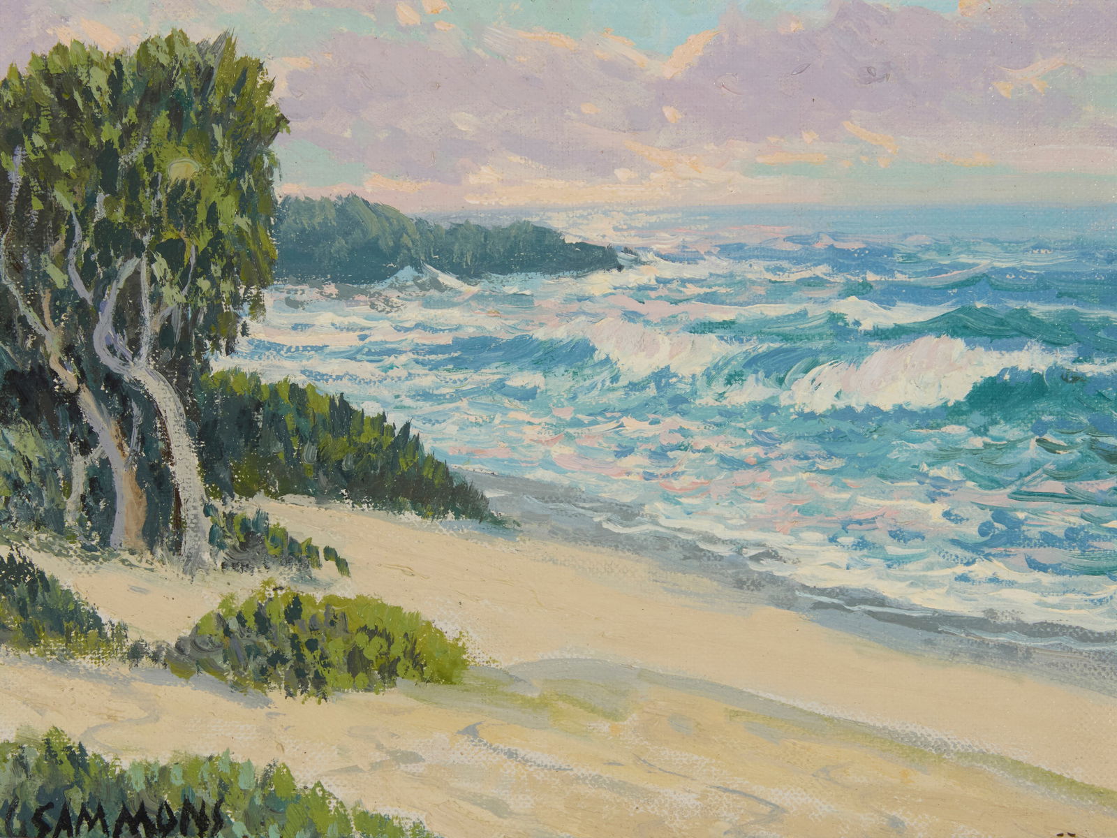 Carl Sammons (1883-1968), "Carmel by the Sea": Carl Sammons(1883-1968)"Carmel by the Sea"Oil on canvasboardSigned lower left: C. Sammons; titled verso6" H x 8" W