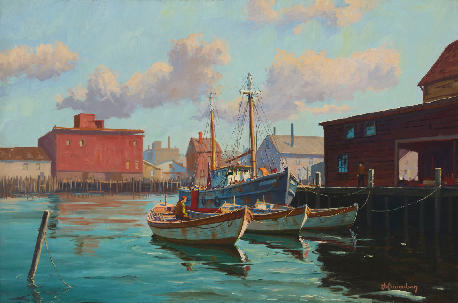 Caspar (Cappy) Hjalmar Amundsen (1911-2001), Peaceful harbor: Caspar (Cappy) Hjalmar Amundsen(1911-2001)Peaceful harborOil on canvasSigned lower right: H. Amundsen24.25" H x 36.25" W