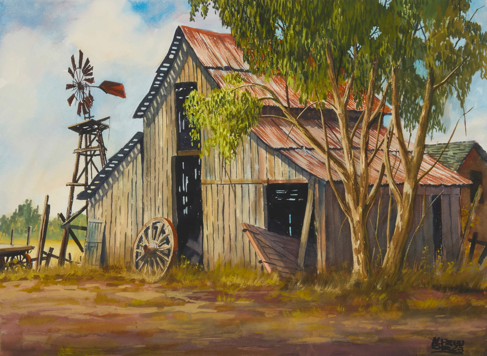 Alfred Owles (1894-1978), "Schellville Barn," circa 1974: Alfred Owles(1894-1978)"Schellville Barn," circa 1974Watercolor on paperSigned lower right: Alfred Owles; titled and dated on a label affixed to the frame's backing paperImage: 13.25" H