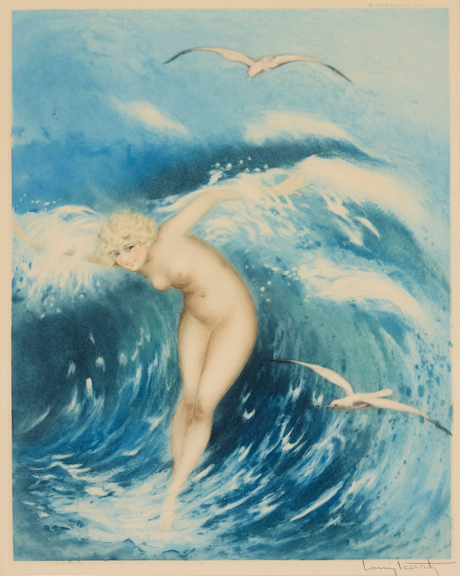 Louis Icart (1888-1950), "Venus in the Waves (light blue)," 1931 (1 of 6)