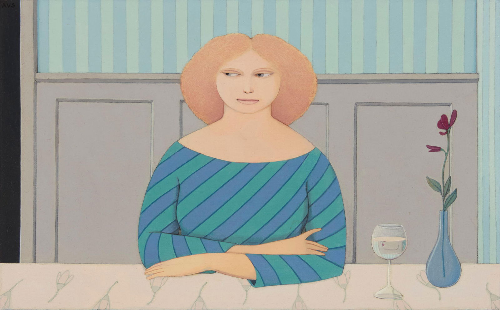 Andrew Stevovich (b. 1948), "Flora," 1983-84: Andrew Stevovich(b. 1948)"Flora," 1983-84Oil on canvasInitialed upper left: AVS; signed again, titled, dated, and numbered on a label affixed to the stretchers: 1983-84 / "#187"6.2