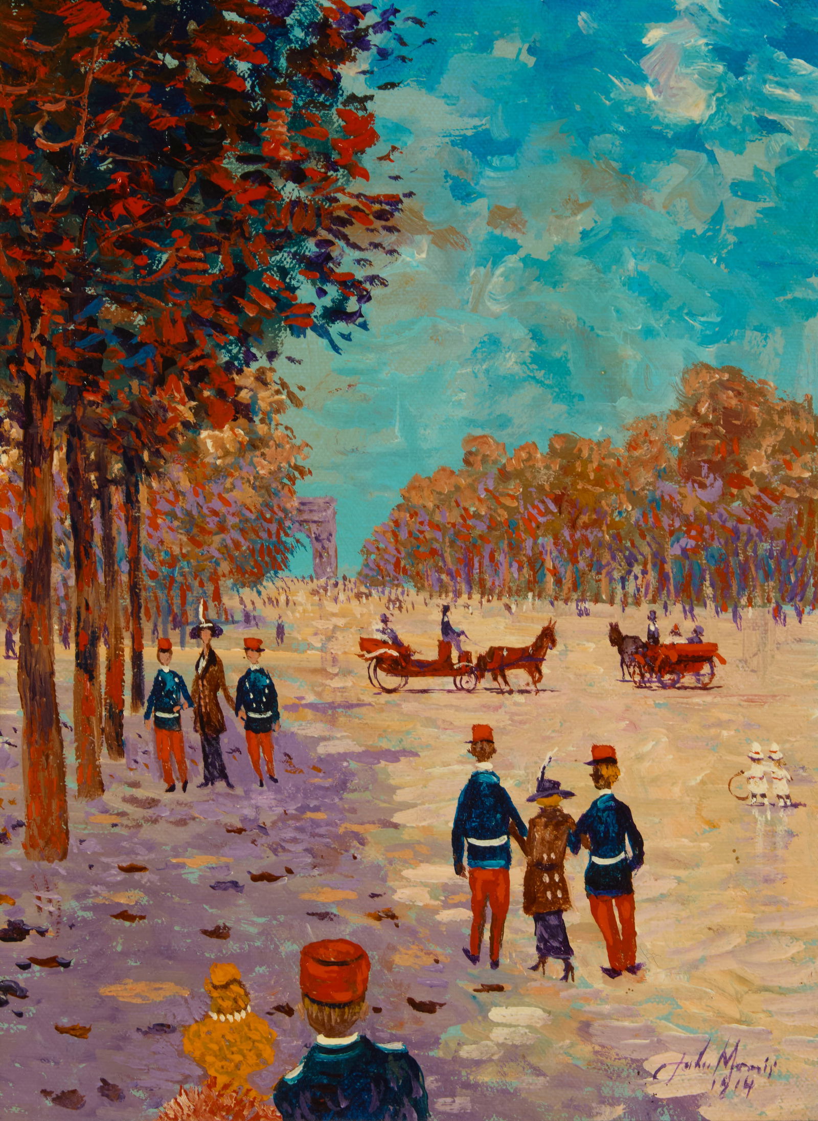 John Morris (1920-1991), Soldiers escorting ladies in a French garden, 1914 (1 of 7)