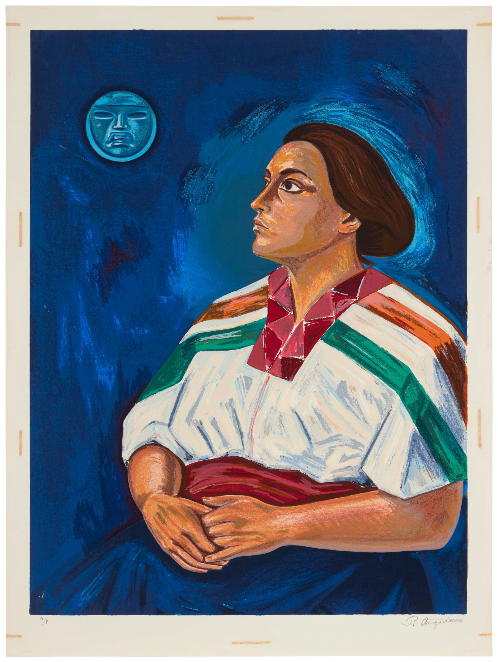 Raul Anguiano (1915-2006), "Mujer con Luna": Raul Anguiano(1915-2006)"Mujer con Luna"Screenprint in colors on wove paperEdition: A/P (there was also an edition of 100)Signed and inscribed in pencil in the lower margin: P. AnguianoImage