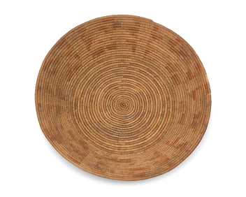 A polychrome California Mission basketry tray
