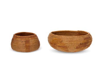 Two small polychrome California Mission baskets