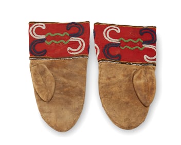 A pair of Cree beaded hide mittens