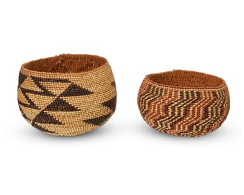 Two small polychrome Hupa/Yurok/Karuk baskets