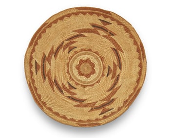 A large polychrome Hupa/Yurok/Karuk basketry tray