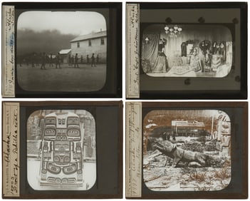 A group of magic lantern glass photo slides