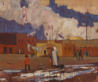 Millard Sheets (1907-1989), "Street Scene," 1926, Oil on canvas, 16" H x 19" W
