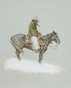Olaf Wieghorst (1899-1988), Rider and horse in a snowstorm, 1985