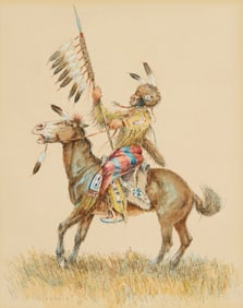 Olaf Wieghorst (1899-1988), "Plains Warrior on horseback with feathered lance"