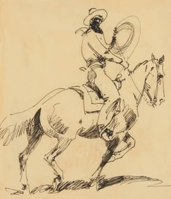 Edward Borein (1872-1945), Cowboy with lasso on horseback