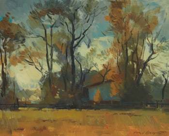 Sergei Bongart (1918-1985), House and autumnal trees