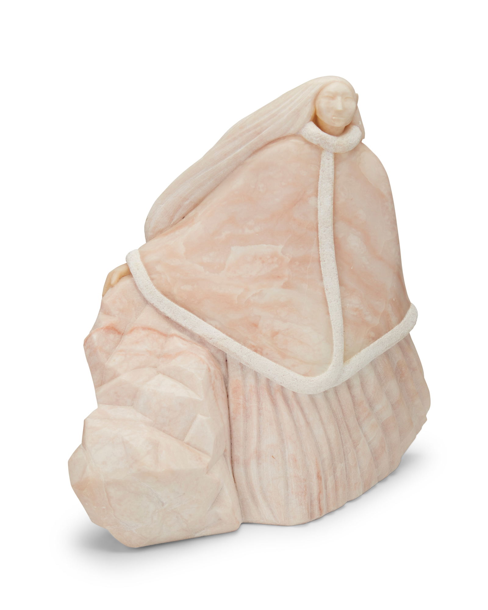 Cliff Fragua (b. 1955, Jemez Pueblo), Figure of a woman: Cliff Fragua(b. 1955, Jemez Pueblo)Figure of a womanCarved alabasterIncised signature and date: C. FRAGUA / '8315.5" H x 14.5" W x 7.5" D