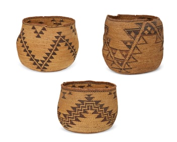 A group of large Pit River baskets