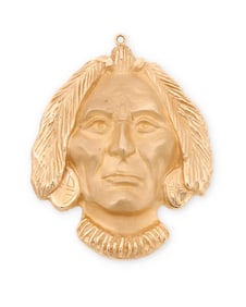 A James Hutchinson 14k gold Black Hawk portrait medallion pendant