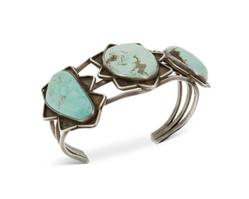 A Southwest sterling silver and turquoise cuff bracelet
