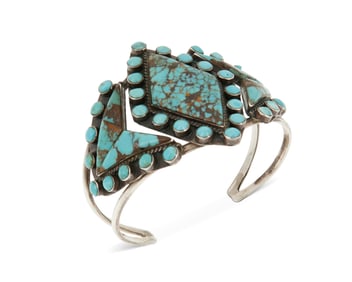 A Southwest sterling silver and turquoise cuff bracelet