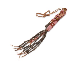 A Northern Plains beaded buffalo hide awl case