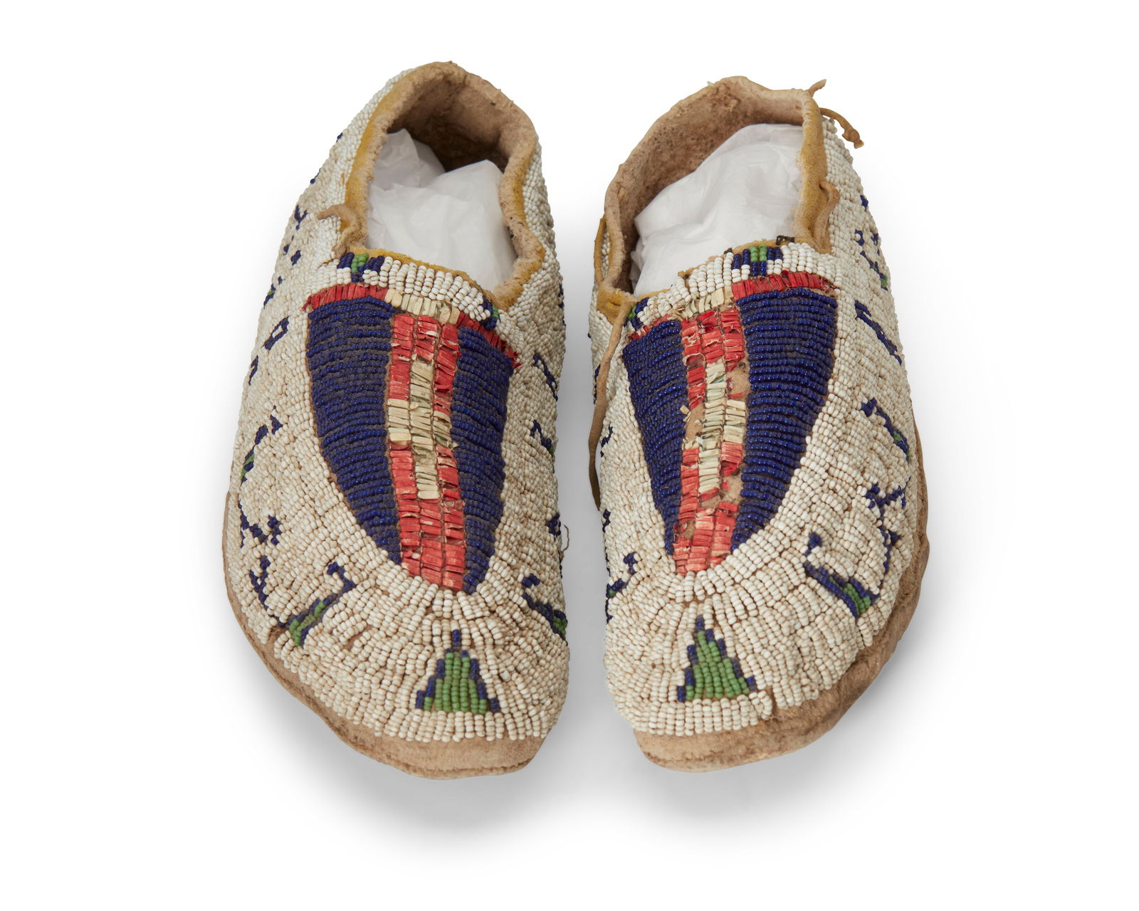 A pair of Sioux beaded and quilled hide moccasins (1 of 8)