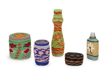 A group of Paiute beaded glass and basketry items