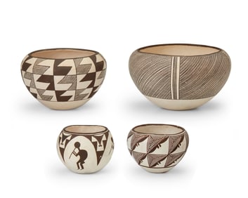 A group of Acoma Pueblo pottery bowls