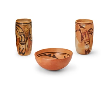 A group of Hopi Pueblo pottery vessels